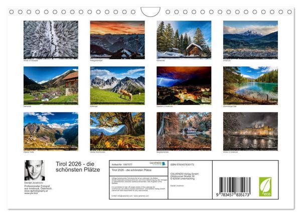 Produktbild: Tirol 2026 - die sch&ouml;nsten Pl&auml;tze (Wandkalender 2026 DIN A4 quer), CALVENDO Monatskalender