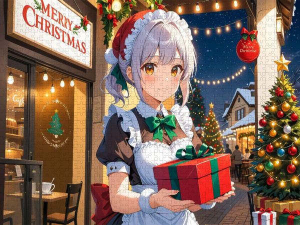 Produktbild: CALVENDO Puzzle Anime Weihnachten Maid mit Geschenk - Kawaii Weihnachtsbild | 1000 Teile Lege-Gr&ouml;&szlig;e 64x48cm Foto-Puzzle f&uuml;r gl&uuml;ckliche Stunden