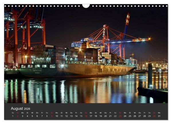 Produktbild: Hamburger Hafen bei Nacht (Wandkalender 2026 DIN A3 quer), CALVENDO Monatskalender