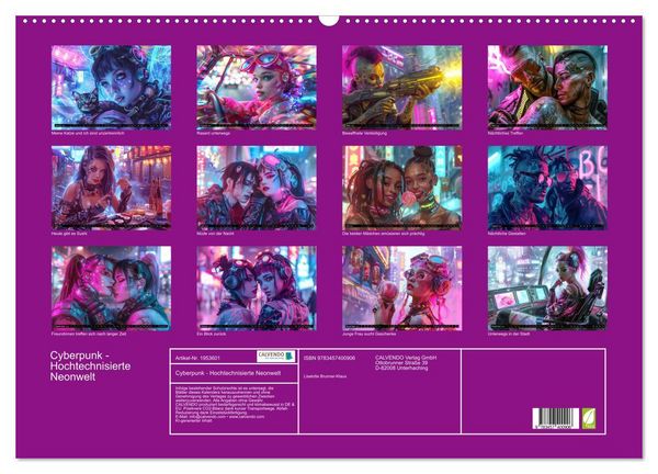 Produktbild: Cyberpunk - Hochtechnisierte Neonwelt (Wandkalender 2026 DIN A2 quer), CALVENDO Monatskalender