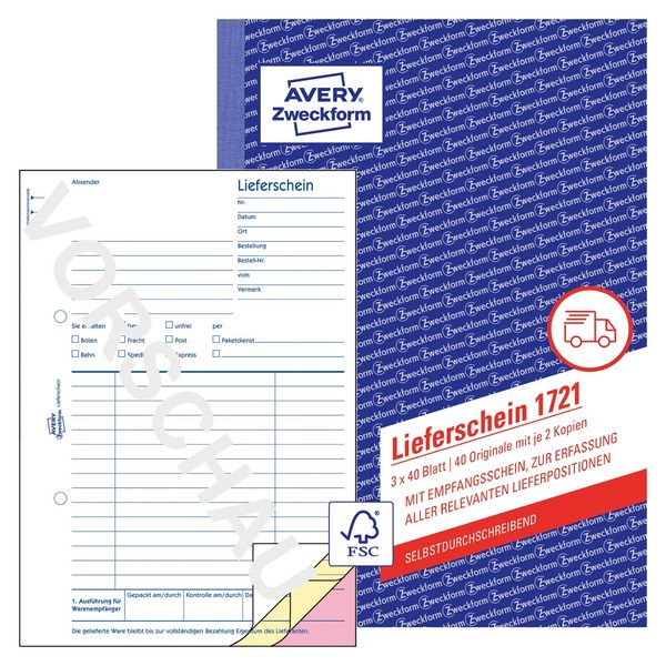 AVERY Zweckform Lieferschein mit Empfangsschein selbstdurchschreibend DIN A5 120 Blatt