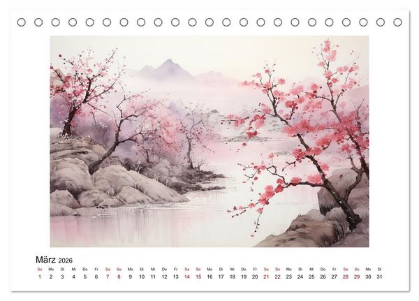Produktbild: Heiwa - Friedliche Aquarelle im japanischen Stil (Tischkalender 2026 DIN A5 quer), CALVENDO Monatskalender