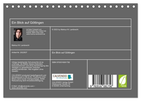 Produktbild: Ein Blick auf G&ouml;ttingen (Tischkalender 2026 DIN A5 quer), CALVENDO Monatskalender