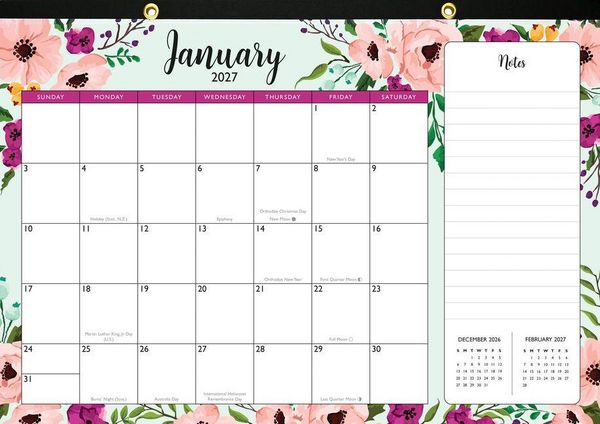 Produktbild: 2027 Floral Desk Pad and Wall Calendar (11 X 17) - (12-Month Calendar with 152 Bonus Stickers!)