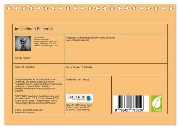 Produktbild: Im sch&ouml;nen Felbertal (Tischkalender 2026 DIN A5 quer), CALVENDO Monatskalender