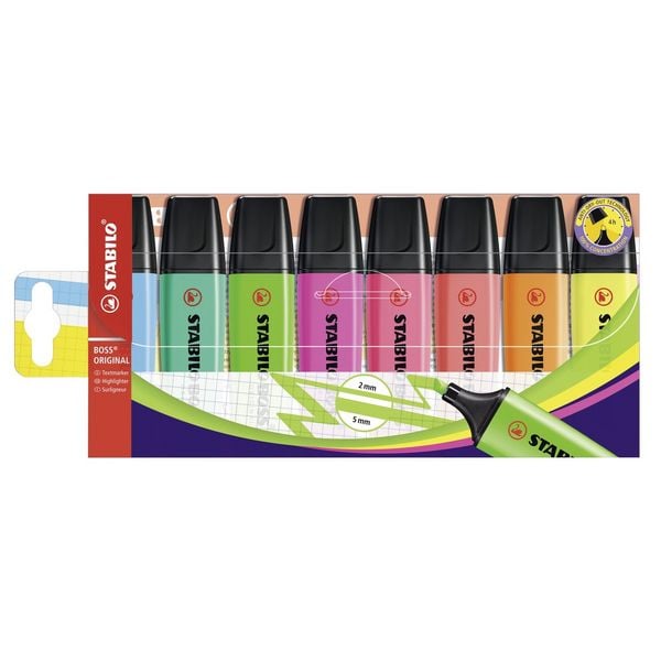 STABILO Textmarker - BOSS ORIGINAL - 8er Pack - mit 8 verschiedenen Farben
