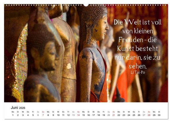 Produktbild: Reisefreu(n)de: Leben in Harmonie - buddhistische Zitate (Wandkalender 2026 DIN A2 quer), CALVENDO Monatskalender