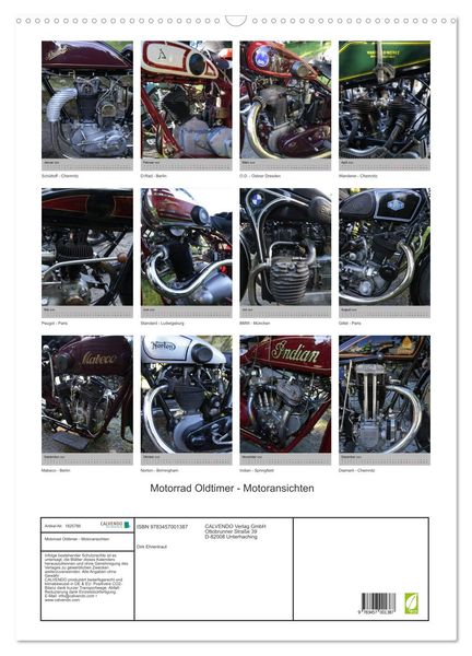 Produktbild: Motorrad Oldtimer - Motoransichten (Wandkalender 2025 DIN A2 hoch), CALVENDO Monatskalender