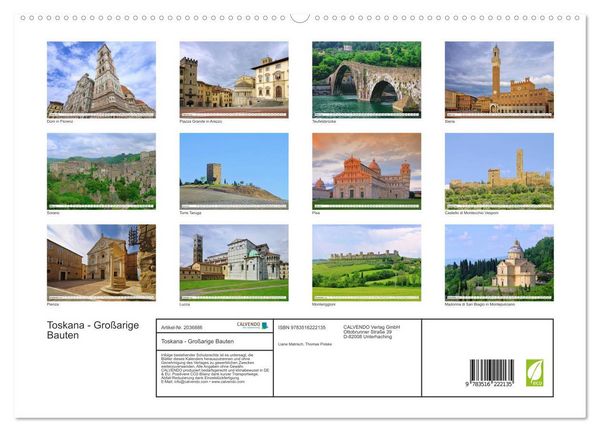 Produktbild: Toskana - Gro&szlig;arige Bauten (hochwertiger Premium Wandkalender 2026 DIN A2 quer), Kunstdruck in Hochglanz