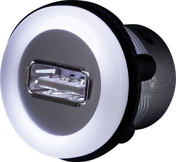 Produktbild: TRU COMPONENTS USB A Einbaubuchse 2.0 Schwarz 1 x USB A Buchse auf 1 x USB A Stecker mit Beleuchtung und 1.50 m Kabel Inhalt: 1 St.