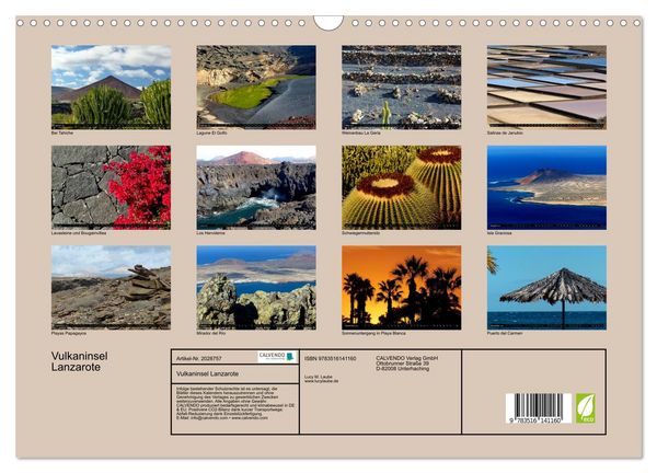 Produktbild: Vulkaninsel Lanzarote (Wandkalender 2026 DIN A3 quer), CALVENDO Monatskalender