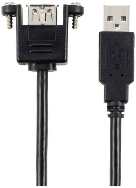 Produktbild: Renkforce USB-Kabel USB 2.0 USB-A Stecker, USB-A Buchse 0.25 m Schwarz f&uuml;r Einbau, schraubbar RF-5720402