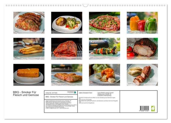 Produktbild: BBQ - Smoker F&uuml;r Fleisch und Gem&uuml;se (Wandkalender 2027 DIN A2 quer), CALVENDO Monatskalender
