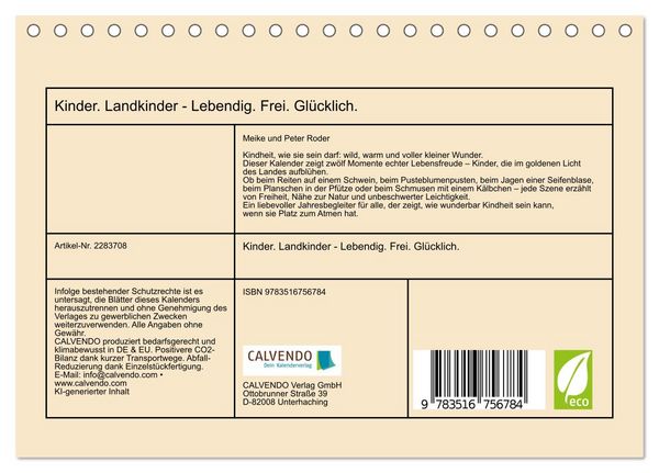 Produktbild: Kinder. Landkinder - Lebendig. Frei. Gl&uuml;cklich. (Tischkalender 2027 DIN A5 quer), CALVENDO Monatskalender