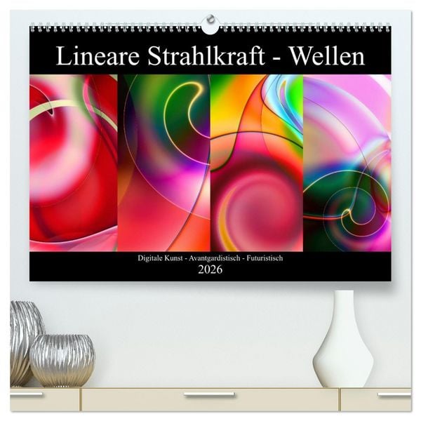 Produktbild: Lineare Strahlkraft - Wellen, Digitale Kunst (hochwertiger Premium Wandkalender 2026 DIN A2 quer), Kunstdruck in Hochglanz