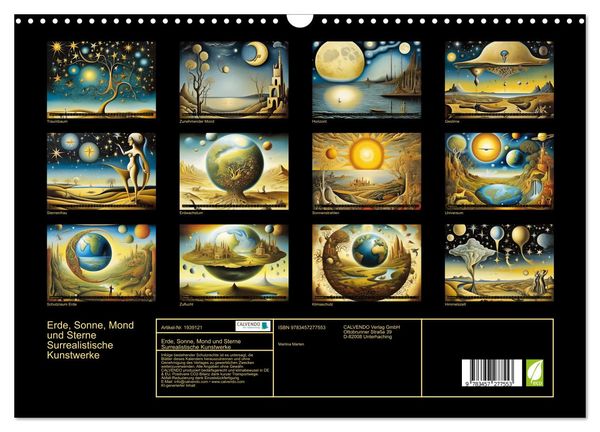 Produktbild: Erde, Sonne, Mond und Sterne Surrealistische Kunstwerke (Wandkalender 2026 DIN A3 quer), CALVENDO Monatskalender