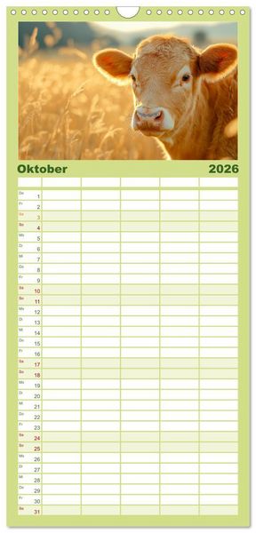 Produktbild: Familienplaner 2026 - K&Uuml;HE AUF DER ALM &ndash; Der Kalender aus Bayern mit 5 Spalten (Wandkalender, 21 x 45 cm) CALVENDO