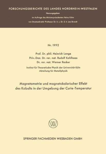 Produktbild: Magnetometrie und magnetokalorischer Effekt des Kobalts in der Umgebung der Curie-Temperatur