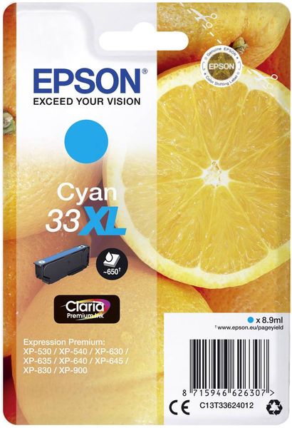 Epson Druckerpatrone T3362, 33XL Original Cyan C13T33624012