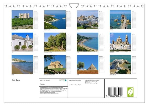 Produktbild: Apulien (Wandkalender 2026 DIN A4 quer), CALVENDO Monatskalender