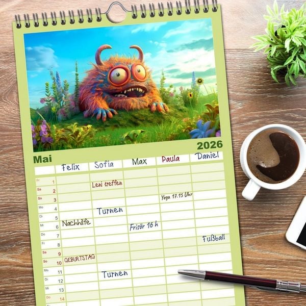 Produktbild: Familienplaner 2026 - Monsterm&auml;&szlig;ig durchs Jahr mit 5 Spalten (Wandkalender, 21 x 45 cm) CALVENDO