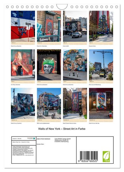 Produktbild: Walls of New York &ndash; Street Art in Farbe (Wandkalender 2026 DIN A4 hoch), CALVENDO Monatskalender