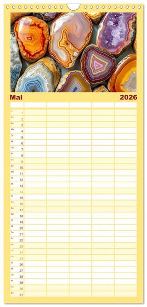 Produktbild: Familienplaner 2026 - Achat-Rhapsodie - Farbige Flussl&auml;ufe in Bandachaten und Quarz mit 5 Spalten (Wandkalender, 21 x 45 cm) CALVENDO