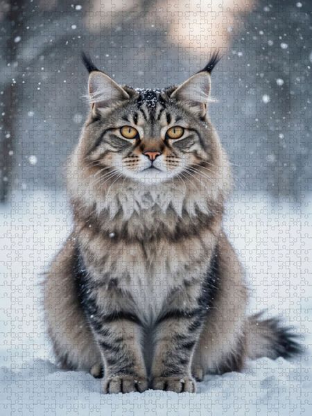 Produktbild: CALVENDO Puzzle Die Maine Coon Katze sitzt im Schnee und zeigt ihre faszinierende Anmut im winterlichen Licht. | 2000 Teile Lege-Gr&ouml;&szlig;e 90x67cm Foto-Pu