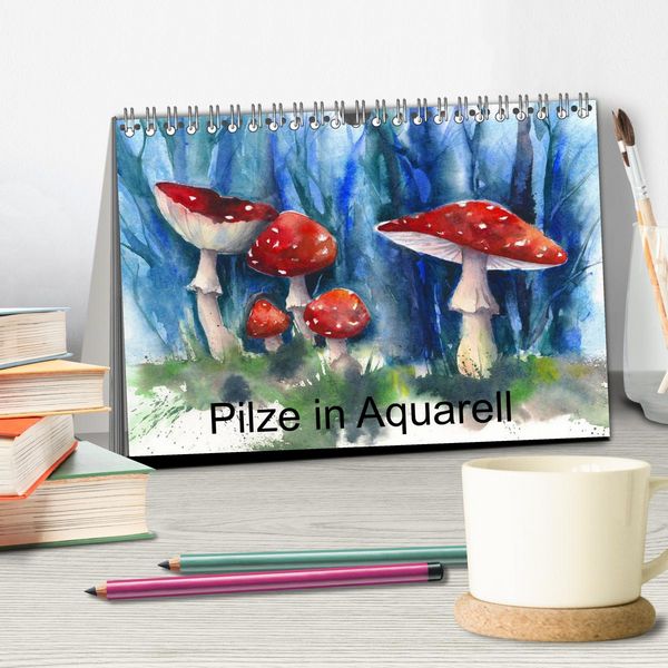 Produktbild: Pilze in Aquarell (Tischkalender 2026 DIN A5 quer), CALVENDO Monatskalender