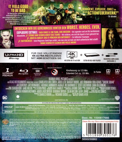 Produktbild: Suicide Squad (Kinofassung als 4K Ultra HD) (+ Extended Cut als Blu-ray)