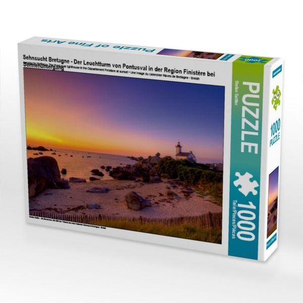 CALVENDO Puzzle Sehnsucht Bretagne - Der Leuchtturm von Pontusval in der Region Finistére bei Sonnenuntergang | 1000 Teile Lege-Größe 64x48cm