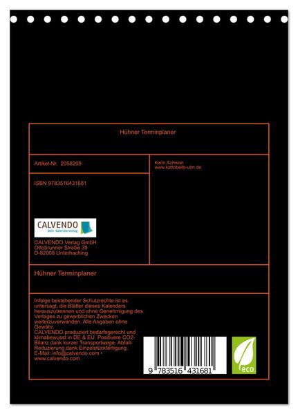 Produktbild: H&uuml;hner Terminplaner (Tischkalender 2026 DIN A5 hoch), CALVENDO Monatskalender
