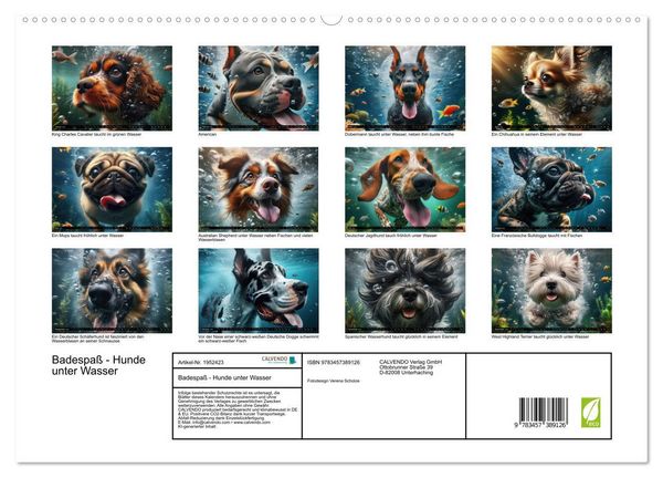 Produktbild: Badespa&szlig; - Hunde unter Wasser (hochwertiger Premium Wandkalender 2026 DIN A2 quer), Kunstdruck in Hochglanz