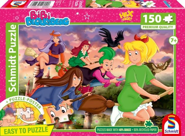 Produktbild: Schmidt 56542 - Bibi Blocksberg, Hexenrennen, Puzzle mit Poster, 150 Teile aus NATPAX&reg; Graspappe