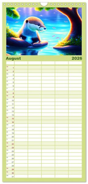 Produktbild: Familienplaner 2026 - Niedliche Fischotter begleiten dich durch das Jahr mit 5 Spalten (Wandkalender, 21 x 45 cm) CALVENDO