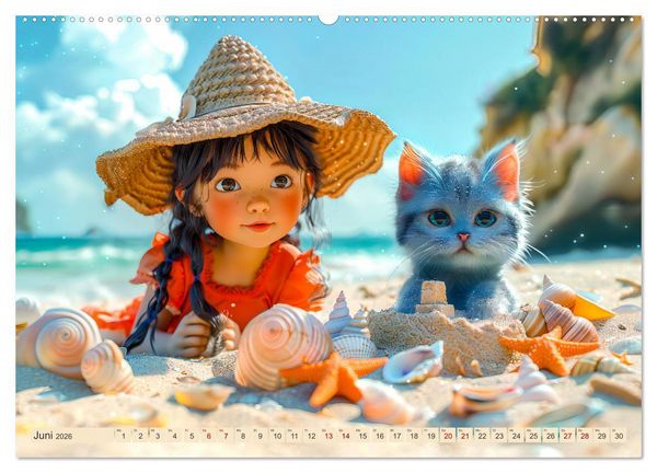 Produktbild: Lina und die Katzen - Magische Abenteuer in niedlichen Szenen (hochwertiger Premium Wandkalender 2026 DIN A2 quer), Kunstdruck in Hochglanz
