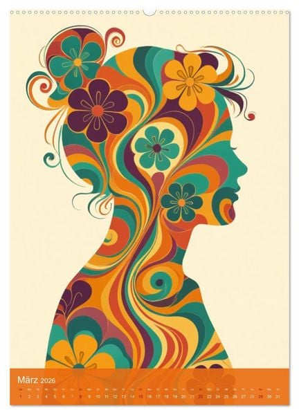 Produktbild: Flower Power Dreams - Retro 70s Art (Wandkalender 2026 DIN A2 hoch), CALVENDO Monatskalender
