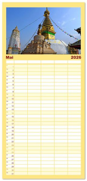 Produktbild: Familienplaner 2026 - KATHMANDU, Nepals Hauptstadt mit 5 Spalten (Wandkalender, 21 x 45 cm) CALVENDO