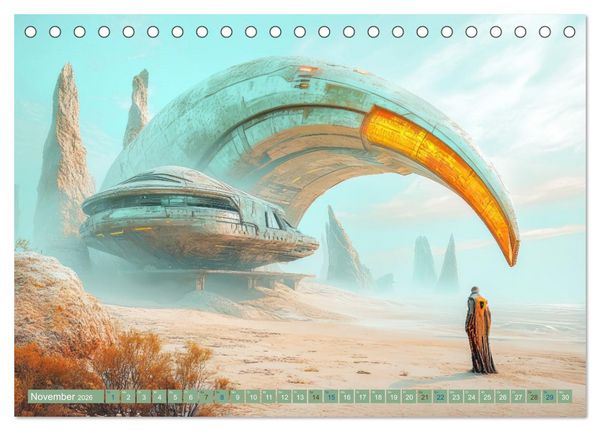 Produktbild: Fantasievolle Zukunftswelten - Science Fiction (Tischkalender 2026 DIN A5 quer), CALVENDO Monatskalender
