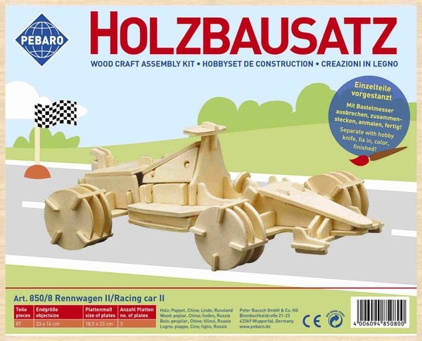 Produktbild: PEBARO 850/8 - Holzbausatz Rennwagen II, 87 Teile, Holzkonstruktion zum Zusammenstecken