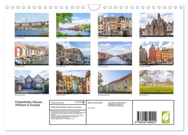 Produktbild: Farbenfrohe H&auml;user, Wohnen in Europa (Wandkalender 2027 DIN A4 quer), CALVENDO Monatskalender