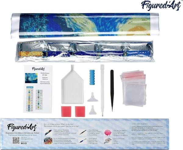 Produktbild: FiguredArt DP-001 - Diamond Painting, Van GoghSternennacht, 5D Bild (40x50cm) mit eckigen Steinen, DIY Bastelset