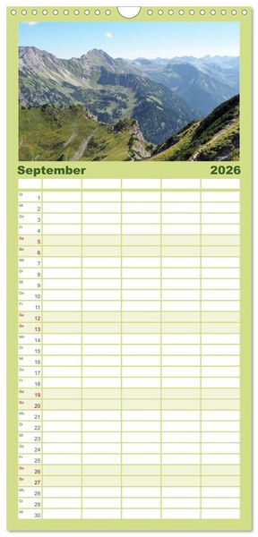 Produktbild: Familienplaner 2026 - Bergerlebnisse im Tannheimer Tal mit 5 Spalten (Wandkalender, 21 x 45 cm) CALVENDO