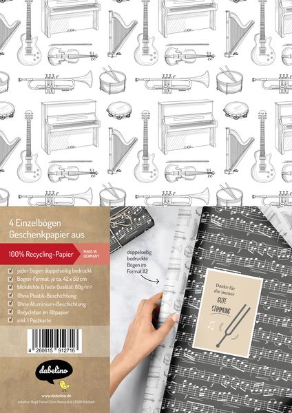 Produktbild: Geschenkpapier-Set: Musik, Instrumente, Noten