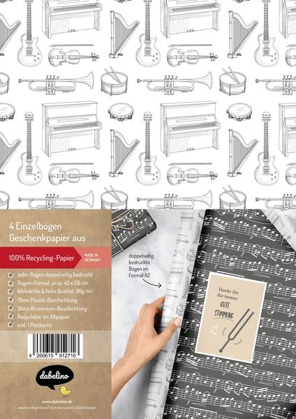 Produktbild: Geschenkpapier-Set: Musik, Instrumente, Noten