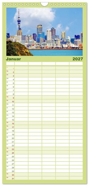 Produktbild: Familienplaner 2027 - Neuseeland - Land der Kontraste mit 5 Spalten (Wandkalender, 21 x 45 cm) CALVENDO