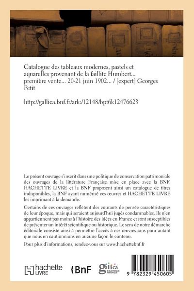 Produktbild: Catalogue de tableaux modernes, pastels et aquarelles de la faillite Humbert