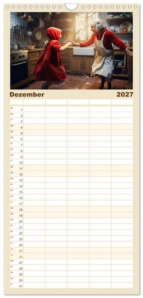 Produktbild: Familienplaner 2027 - Rotk&auml;ppchen und der Wolf mit 5 Spalten (Wandkalender, 21 x 45 cm) CALVENDO