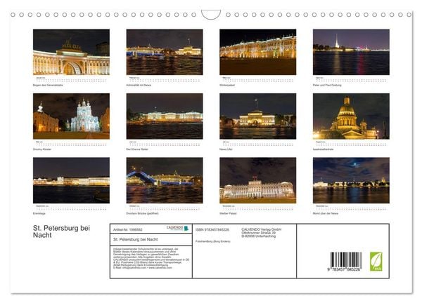 Produktbild: St. Petersburg bei Nacht (Wandkalender 2026 DIN A3 quer), CALVENDO Monatskalender