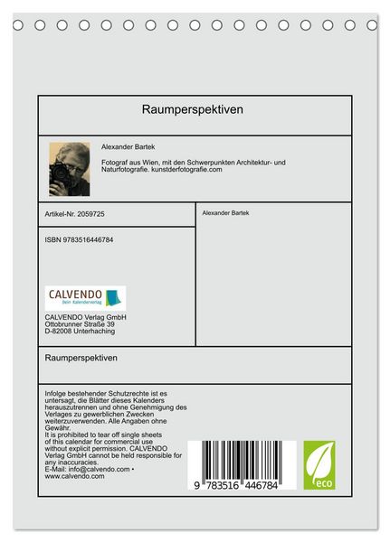 Produktbild: Raumperspektiven (Tischkalender 2026 DIN A5 hoch), CALVENDO Monatskalender